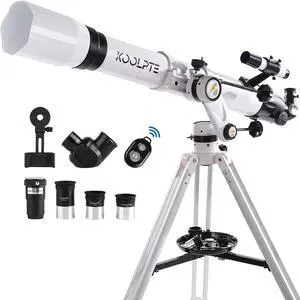 Telescope 90mm Aperture 900mm - Vertisteel AZ Mount Base, High Precision Adjustment, Magnification 45-450x, Wireless Remote, Phone Adapter - Ideal for Astronomy Enthusiasts and Beginners (White) Telescope 90mm Aperture 900mm - Vertisteel AZ Mount Base, High Precision Adjustment, Magnification 45-450x, Wireless Remote, Phone Adapter - Ideal for Astronomy Enthusiasts and Beginners (White)