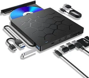 Ultra-Slim External DVD Drive, 7-in-1 Multifunctional Slot-Load CD/DVD Burner for Laptop & Desktop 9.5mm Slim Optical Drive, USB 3.0, Plug & Play Ultra-Slim External DVD Drive, 7-in-1 Multifunctional Slot-Load CD/DVD Burner for Laptop & Desktop 9.5mm Slim Optical Drive, USB 3.0, Plug & Play