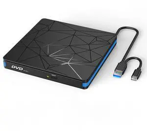 External DVD Drive, USB 3.0 Portable CD/DVD Burner & Player for Laptop & Desktop External Optical Drive for PC, Tray-Load, Plug & Play, Ultra-Slim Blue border External DVD Drive, USB 3.0 Portable CD/DVD Burner & Player for Laptop & Desktop External Optical Drive for PC, Tray-Load, Plug & Play, Ultra-Slim Blue border