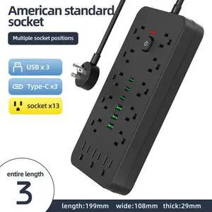 19-in-1 USB Power Strip Multi-Port Extension Cord with USB-C & AC Outlets black 3m M9 13-in-1 19-in-1 USB Power Strip Multi-Port Extension Cord with USB-C & AC Outlets black 3m M9 13-in-1
