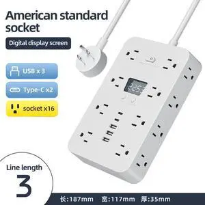 US Power Strip 16 AC Outlets + 3 USB-A + 2 USB-C, Multi-Outlet Extension Cord for Home / Office white 3m US Power Strip 16 AC Outlets + 3 USB-A + 2 USB-C, Multi-Outlet Extension Cord for Home / Office white 3m