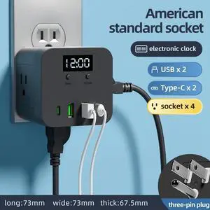 4-Outlet Cube Power Strip Wall Tap with USB Ports & Timer, Multi-Function Charging Adapter black 4-Outlet Cube Power Strip Wall Tap with USB Ports & Timer, Multi-Function Charging Adapter black