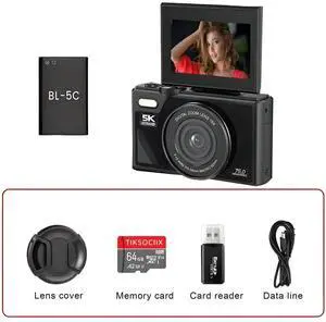 W1 Flip Screen CCD Camera 4K/5K HD Digital Camera with WiFi, Beauty Filter, Vlogging Camcorder W1 Black 5K+64G memory card set W1 Flip Screen CCD Camera 4K/5K HD Digital Camera with WiFi, Beauty Filter, Vlogging Camcorder W1 Black 5K+64G memory card set