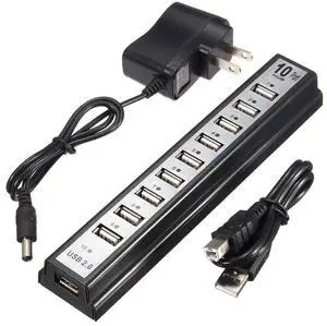 10-Port USB 2.0 Hub with 2A Power Adapter A57 1-to-10 USB Expander & Splitter for PC / Laptop Silver +1A 10-Port USB 2.0 Hub with 2A Power Adapter A57 1-to-10 USB Expander & Splitter for PC / Laptop Silver +1A