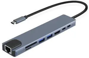 Eight-in-One Type-C Hub, Gigabit Ethernet, USB 3.0, Multi-Port Docking Station for Switch, Tablet, Laptop - Eight-in-One / Gigabit Eight-in-One Type-C Hub, Gigabit Ethernet, USB 3.0, Multi-Port Docking Station for Switch, Tablet, Laptop - Eight-in-One / Gigabit