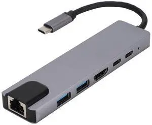 Six-in-One Type-C Hub, 100Mbps Ethernet, USB 3.0 Multi-Port Docking Station for Switch, Tablet, Laptop - Six-in-One /100Mbps Six-in-One Type-C Hub, 100Mbps Ethernet, USB 3.0 Multi-Port Docking Station for Switch, Tablet, Laptop - Six-in-One /100Mbps