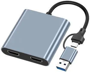 Dual-Head 4-in-1 USB Hub USB-C + USB-A to Dual HDMI, Multi-Port Docking Station for PC, Mac, Desktop Dual-Head 4-in-1 USB Hub USB-C + USB-A to Dual HDMI, Multi-Port Docking Station for PC, Mac, Desktop