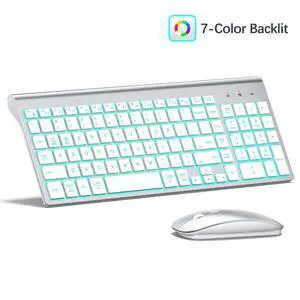 TopMate Wireless Backlit Keyboard and Mouse Ultra Slim Combo, 2.4G Silent Compact 2400DPI Mouse and Scissor Switch Keyboard Light up Set, for PC/Laptop/Windows/Mac/Gaming - Silver White TopMate Wireless Backlit Keyboard and Mouse Ultra Slim Combo, 2.4G Silent Compact 2400DPI Mouse and Scissor Switch Keyboard Light up Set, for PC/Laptop/Windows/Mac/Gaming - Silver White