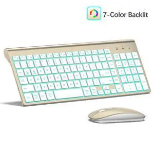 TopMate Wireless Backlit Keyboard and Mouse Ultra Slim Combo, 2.4G Silent Compact 2400DPI Mouse and Scissor Switch Keyboard Light up Set, for PC/Laptop/Windows/Mac/Gaming - Gold White TopMate Wireless Backlit Keyboard and Mouse Ultra Slim Combo, 2.4G Silent Compact 2400DPI Mouse and Scissor Switch Keyboard Light up Set, for PC/Laptop/Windows/Mac/Gaming - Gold White