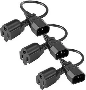 1 Feet 18AWG Standard Computer Short Power Adapter Extension Cord for NEMA 5-15R Receptacle to IEC320 C14 Cable, UL Listed, 10A 125V, 18AWG, Black (3 Pack) 1 Feet 18AWG Standard Computer Short Power Adapter Extension Cord for NEMA 5-15R Receptacle to IEC320 C14 Cable, UL Listed, 10A 125V, 18AWG, Black (3 Pack)