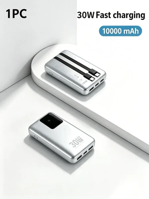 SolidState 30W Fast Charging Power Bank, 10000/20000mAh Portable Charger with Builtin USBC & Lightning Cable, Supports Simultaneous MultiDevice Charging, LED Display, Travel Essential External Bat SolidState 30W Fast Charging Power Bank, 10000/20000mAh Portable Charger with Builtin USBC & Lightning Cable, Supports Simultaneous MultiDevice Charging, LED Display, Travel Essential External Bat