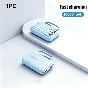 Portable 10000mAh Power Bank Builtin 4 Cables Fast Charging LED Flashlight Digital Display External Battery Pack for Travel Gift blue Portable 10000mAh Power Bank Builtin 4 Cables Fast Charging LED Flashlight Digital Display External Battery Pack for Travel Gift blue
