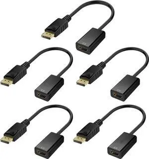 4K DisplayPort to HDMI Adapter Gold-Plated Uni-Directional DP to HDMI Male to Female Converter 5 Packs Black for HP Dell Lenovo and More 4K DisplayPort to HDMI Adapter Gold-Plated Uni-Directional DP to HDMI Male to Female Converter 5 Packs Black for HP Dell Lenovo and More