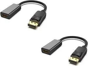 2-Pack DP to HDMI Cable, DisplayPort to HDMI Male to Female Adapter Converter, Black for Laptop PC HP DELL 2-Pack DP to HDMI Cable, DisplayPort to HDMI Male to Female Adapter Converter, Black for Laptop PC HP DELL
