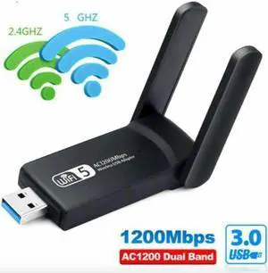 AC1200 Dual Band USB 3.0 WiFi Adapter, 1200Mbps Long Range Wireless Network Adapter with High Gain Antennas, 5GHz & 2.4GHz Dual Band for Desktop Laptop AC1200 Dual Band USB 3.0 WiFi Adapter, 1200Mbps Long Range Wireless Network Adapter with High Gain Antennas, 5GHz & 2.4GHz Dual Band for Desktop Laptop