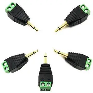 5 Pack 3.5mm 1/8 Inch TS Male Solderless Terminal Block Connector, Mono Audio Plug Screw Terminal Balun Adapter for Headphone AUX Audio Wiring 5 Pack 3.5mm 1/8 Inch TS Male Solderless Terminal Block Connector, Mono Audio Plug Screw Terminal Balun Adapter for Headphone AUX Audio Wiring