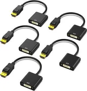 DisplayPort to DVI DVI-D Single Link Adapter, Display Port to DVI Converter Male to Female Black 5-Pack DisplayPort to DVI DVI-D Single Link Adapter, Display Port to DVI Converter Male to Female Black 5-Pack