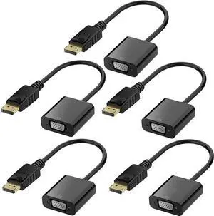 DisplayPort (DP) to VGA Adapter, Gold-Plated Display Port to VGA Adapter (Male to Female) Compatible with Computer, Desktop, Laptop, PC, Monitor, Projector, HDTV - Black 5 Pack DisplayPort (DP) to VGA Adapter, Gold-Plated Display Port to VGA Adapter (Male to Female) Compatible with Computer, Desktop, Laptop, PC, Monitor, Projector, HDTV - Black 5 Pack
