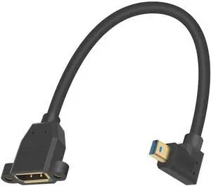 Mini DP to DP 1.4 Cable, 8K@60Hz Extreme Thin Left Angle Mini Displayport Male to Displayport Female Extension Cable with Screw Panel Mount Support Bi-Directional Transmission. 1Ft/30cm Mini DP to DP 1.4 Cable, 8K@60Hz Extreme Thin Left Angle Mini Displayport Male to Displayport Female Extension Cable with Screw Panel Mount Support Bi-Directional Transmission. 1Ft/30cm