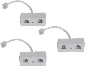 3PCS 2-Way RJ11 6P4C Telephone Splitter Adapter, Male to Dual Female Phone Plug Socket Converter for Landline Telephone 3PCS 2-Way RJ11 6P4C Telephone Splitter Adapter, Male to Dual Female Phone Plug Socket Converter for Landline Telephone