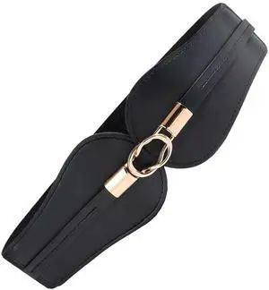 Women's Stretch Waist Belt with Gold Buckle, 2 Inch 5cm Wide Black Elastic Waist Belt for Dresses Women's Stretch Waist Belt with Gold Buckle, 2 Inch 5cm Wide Black Elastic Waist Belt for Dresses