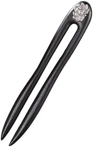 Black U Shaped Hair Pin with Silver Flower Wooden Hair Stick Classic Hair Accessories for Women Long Hair Black U Shaped Hair Pin with Silver Flower Wooden Hair Stick Classic Hair Accessories for Women Long Hair