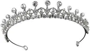 White Bridal Tiara Rhinestone Encrusted Elegant Silver Alloy Crown Headband for Women, 5.5 Inch Diameter White Bridal Tiara Rhinestone Encrusted Elegant Silver Alloy Crown Headband for Women, 5.5 Inch Diameter