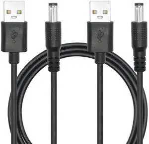 2Pcs USB to DC 5.5mm x 2.1mm Power Cord 3FT, USB 2.0 A Male to DC 5.5x2.1mm Male Plug 5V 3A Fast Charging Cable Black for USB Lights Fans Speaker 2Pcs USB to DC 5.5mm x 2.1mm Power Cord 3FT, USB 2.0 A Male to DC 5.5x2.1mm Male Plug 5V 3A Fast Charging Cable Black for USB Lights Fans Speaker