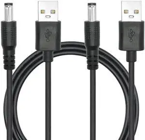 2Pcs 3FT USB A Male to DC 5.5mm x 2.5mm Power Cord, USB 2.0 A to DC 5.5x2.5mm 5V 3A Fast Charging Cable Black for USB Lights Routers Fans Speakers 2Pcs 3FT USB A Male to DC 5.5mm x 2.5mm Power Cord, USB 2.0 A to DC 5.5x2.5mm 5V 3A Fast Charging Cable Black for USB Lights Routers Fans Speakers