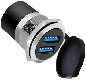 Dual USB 3.0 Panel Mount Adapter, Silver Threaded Round Connector with Waterproof Dust Cover, 2 Female to 2 Female Port Coupler, 5Gbps Data Transfer & 5V 2A Charging, 1-Pack Dual USB 3.0 Panel Mount Adapter, Silver Threaded Round Connector with Waterproof Dust Cover, 2 Female to 2 Female Port Coupler, 5Gbps Data Transfer & 5V 2A Charging, 1-Pack