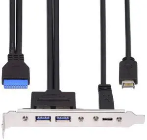 50cm Motherboard 19/20Pin USB3.0 & Type-E to USB-C + USB 3.0 Dual Female Ports, 10Gbps/5Gbps PCI-E Back Panel Expansion Cable 50cm Motherboard 19/20Pin USB3.0 & Type-E to USB-C + USB 3.0 Dual Female Ports, 10Gbps/5Gbps PCI-E Back Panel Expansion Cable