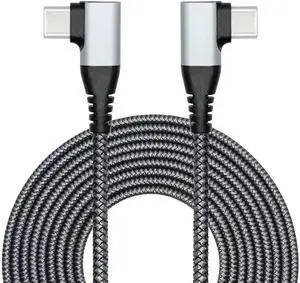 9FT/3M 90 Degree USB C to USB C Cable, Right Angle 60W PD Fast Charging & Data Sync Cord, Nylon Braided Gray Type C Cable for Laptop Tablet Smartphone 9FT/3M 90 Degree USB C to USB C Cable, Right Angle 60W PD Fast Charging & Data Sync Cord, Nylon Braided Gray Type C Cable for Laptop Tablet Smartphone