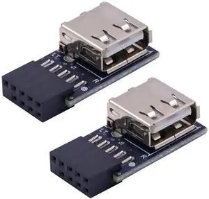 USB 2.0 Female to Motherboard 9 Pin Header Adapter 2-Pack, 90 Degree Right Angle Mainboard Header Connector for Desktop PC Internal Wiring USB 2.0 Female to Motherboard 9 Pin Header Adapter 2-Pack, 90 Degree Right Angle Mainboard Header Connector for Desktop PC Internal Wiring
