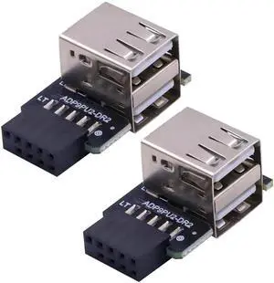 90 Degree Right Angle 9Pin USB 2.0 Motherboard Header to Dual USB A Adapter 2-Pack, Internal Mainboard Female Header to Dual Type A Port Extension Connector 90 Degree Right Angle 9Pin USB 2.0 Motherboard Header to Dual USB A Adapter 2-Pack, Internal Mainboard Female Header to Dual Type A Port Extension Connector