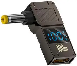 90 Degree USB C Female to DC 5.5x1.7mm Power Adapter, LED Digital Display 100W 20V 5A Laptop Charger Connector, 1-Pack 90 Degree USB C Female to DC 5.5x1.7mm Power Adapter, LED Digital Display 100W 20V 5A Laptop Charger Connector, 1-Pack