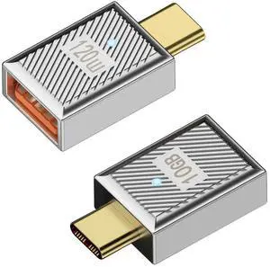 2Pcs Silver PD120W 10Gbps USB C to USB3.1 OTG Adapter, Zn Alloy LED Light USB C Male to USB3.1 Female Fast Charging Data Connector for Phone Tablet Mouse Keyboard 2Pcs Silver PD120W 10Gbps USB C to USB3.1 OTG Adapter, Zn Alloy LED Light USB C Male to USB3.1 Female Fast Charging Data Connector for Phone Tablet Mouse Keyboard