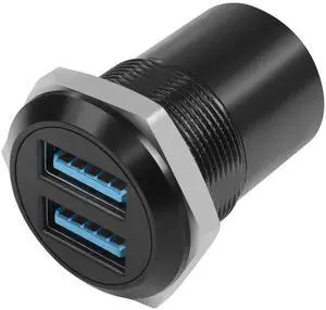 Dual Threaded USB3.0 Panel Mount Adapter, 2-Port Female to Female Round Fixed Connector, 5Gbps Data Transfer & 5V 2A Charging Converter Dual Threaded USB3.0 Panel Mount Adapter, 2-Port Female to Female Round Fixed Connector, 5Gbps Data Transfer & 5V 2A Charging Converter
