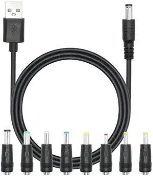 1M 3FT USB 2.0 A Male to DC 5.5x2.1mm Power Cable, 5V USB to DC 5521 Plug Cord with 8 Interchangeable DC Connector Tips 1M 3FT USB 2.0 A Male to DC 5.5x2.1mm Power Cable, 5V USB to DC 5521 Plug Cord with 8 Interchangeable DC Connector Tips