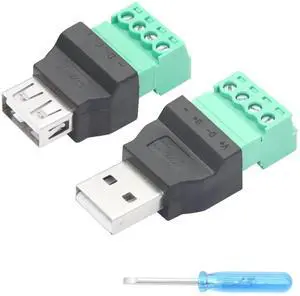 1Pair USB 2.0 A Male & Female to 4 Pin Screw Terminal Adapter, Solderless Quick Connect USB A Connector for Charging and Data Transfer 1Pair USB 2.0 A Male & Female to 4 Pin Screw Terminal Adapter, Solderless Quick Connect USB A Connector for Charging and Data Transfer