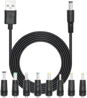 2M/6FT USB to DC 5.5x2.1mm Power Cord, 5V USB 2.0 A Male to DC 5521 Plug Cable with 8 Interchangeable DC Connector Tips 2M/6FT USB to DC 5.5x2.1mm Power Cord, 5V USB 2.0 A Male to DC 5521 Plug Cable with 8 Interchangeable DC Connector Tips