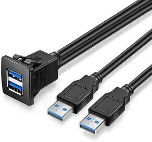 Dual USB 3.0 Square Flush Mount Cable, 1M 3FT Panel Dash Mount USB 3.0 Extension Cord for Car Boat Motorcycle Dual USB 3.0 Square Flush Mount Cable, 1M 3FT Panel Dash Mount USB 3.0 Extension Cord for Car Boat Motorcycle