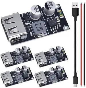 5 Pcs DC-DC Buck Converter Step-Down Module, 6-32V to 5V 3A QC3.0 QC2.0 Fast Charging Circuit Board with 24AWG USB Cable 5 Pcs DC-DC Buck Converter Step-Down Module, 6-32V to 5V 3A QC3.0 QC2.0 Fast Charging Circuit Board with 24AWG USB Cable