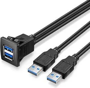 6ft 2M Black Dual USB 3.0 Square Flush Mount Cable, Dash Panel Mount USB 3.0 Extension Cord for Car Boat Motorcycle 6ft 2M Black Dual USB 3.0 Square Flush Mount Cable, Dash Panel Mount USB 3.0 Extension Cord for Car Boat Motorcycle