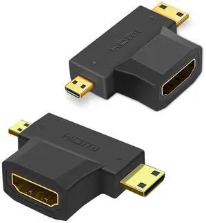 2 Pack 2 in 1 HDMI Female to Mini HDMI & Micro HDMI Adapter, Gold-Plated Universal Mini/Micro HDMI Male to HDMI Female Converter Connector 2 Pack 2 in 1 HDMI Female to Mini HDMI & Micro HDMI Adapter, Gold-Plated Universal Mini/Micro HDMI Male to HDMI Female Converter Connector