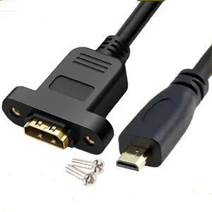 Panel Mount HDMI Female to Micro HDMI Male Extension Cable, 30CM Gold-Plated Fully Shielded Adapter Cord with Fixed Screw Hole for Digital Cameras Panel Mount HDMI Female to Micro HDMI Male Extension Cable, 30CM Gold-Plated Fully Shielded Adapter Cord with Fixed Screw Hole for Digital Cameras