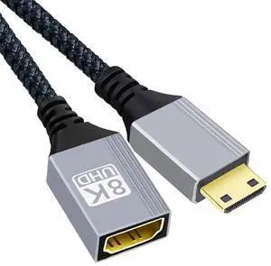 17cm 8K Mini HDMI 2.1 Type-C Male to HDMI Female Extension Cable, UHD HDTV Cord Portable for Monitor DV Camera Laptop 17cm 8K Mini HDMI 2.1 Type-C Male to HDMI Female Extension Cable, UHD HDTV Cord Portable for Monitor DV Camera Laptop