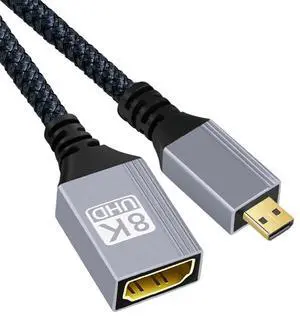 17cm 8K Micro HDMI 2.1 Type-D Male to HDMI Female Extension Cable, UHD 8K@60Hz HDTV Cord for Monitor DV Camera Laptop 17cm 8K Micro HDMI 2.1 Type-D Male to HDMI Female Extension Cable, UHD 8K@60Hz HDTV Cord for Monitor DV Camera Laptop