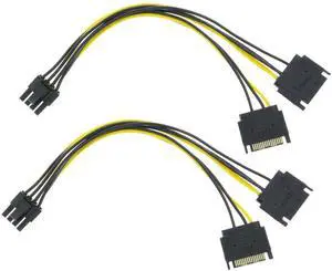 2 Pack 8.6 Inch 22cm Dual SATA to 8Pin 6+2Pin GPU Power Adapter Cable for Graphics Card 2 Pack 8.6 Inch 22cm Dual SATA to 8Pin 6+2Pin GPU Power Adapter Cable for Graphics Card