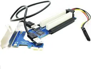 PCIe X1 to Dual PCI Riser Extender Card with Low Profile Bracket & Angled SATA Extension Cable PCIe X1 to Dual PCI Riser Extender Card with Low Profile Bracket & Angled SATA Extension Cable