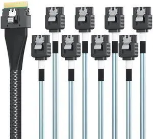 1M SlimSAS 8i SFF-8654 to 8 Ports SATA Breakout Cable for Server Hard Drive PC Host 1M SlimSAS 8i SFF-8654 to 8 Ports SATA Breakout Cable for Server Hard Drive PC Host